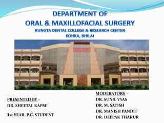 PRESENTED BY –
DR. SHEETAL KAPSE
1st YEAR, P.G. STUDENT
MODERATORS -
DR. SUNIL VYAS
DR. M. SATISH
DR. MANISH PANDIT
DR. DEEPAK THAKUR
 