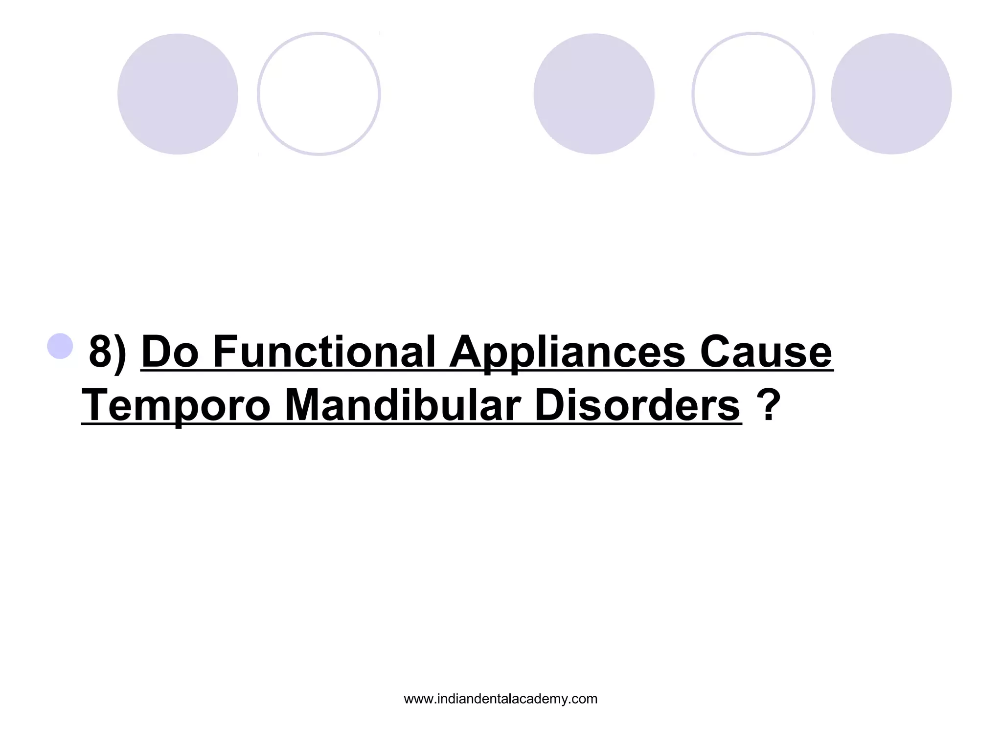 8) Do Functional Appliances Cause
Temporo Mandibular Disorders ?
www.indiandentalacademy.com
 