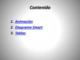 Contenido
1. Animación
2. Diagrama Smart
3. Tablas
 