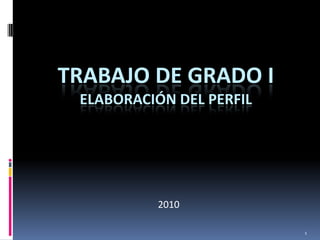 TRABAJO DE GRADO I
 ELABORACIÓN DEL PERFIL




          2010

                          1
 