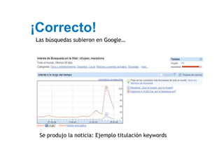 ¡Correcto!
Las búsquedas subieron en Google…




 Se produjo la noticia: Ejemplo titulación keywords
 