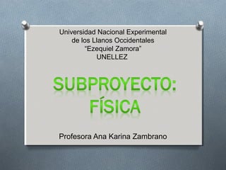 Universidad Nacional Experimental
    de los Llanos Occidentales
        “Ezequiel Zamora”
            UNELLEZ




Profesora Ana Karina Zambrano
 