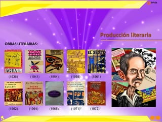 Inicio
Producción literaria
OBRAS LITERARIAS:
(1935) (1941) (1954) (1958) (1961)
(1962) (1971)*(1964) (1965) (1972)*
 