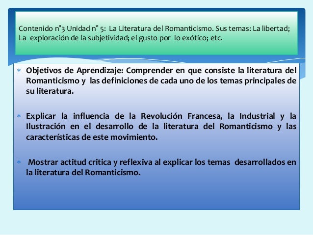 contenido la literatura del romanticismo