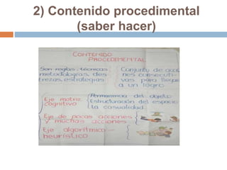 2) Contenido procedimental
(saber hacer)
 