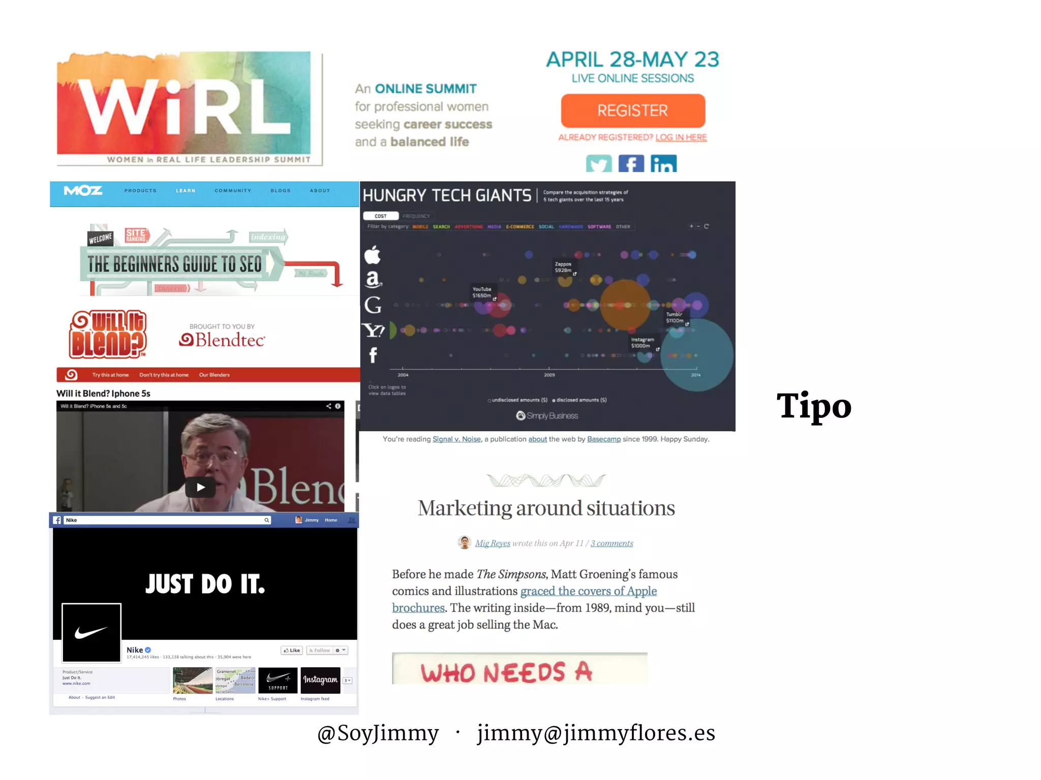 Audiencia
Marca
Metas
Ciclo de Venta
Calendario
Canal
Medio
Distribución
Competidores
Tipo
Aterrizajes
Mide
@SoyJimmy · jimmy@jimmyflores.es
 