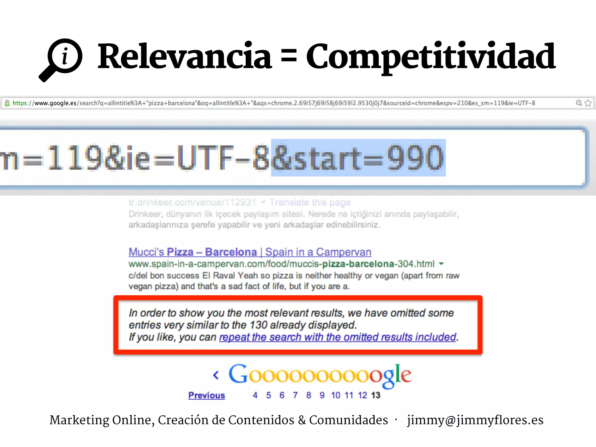 Relevancia = Competitividad
i
Marketing Online, Creación de Contenidos & Comunidades · jimmy@jimmyflores.es
 