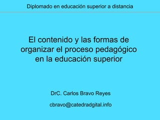 Diplomado en educación superior a distancia El contenido y las formas de organizar el proceso pedagógico en la educación superior DrC. Carlos Bravo Reyes [email_address] 