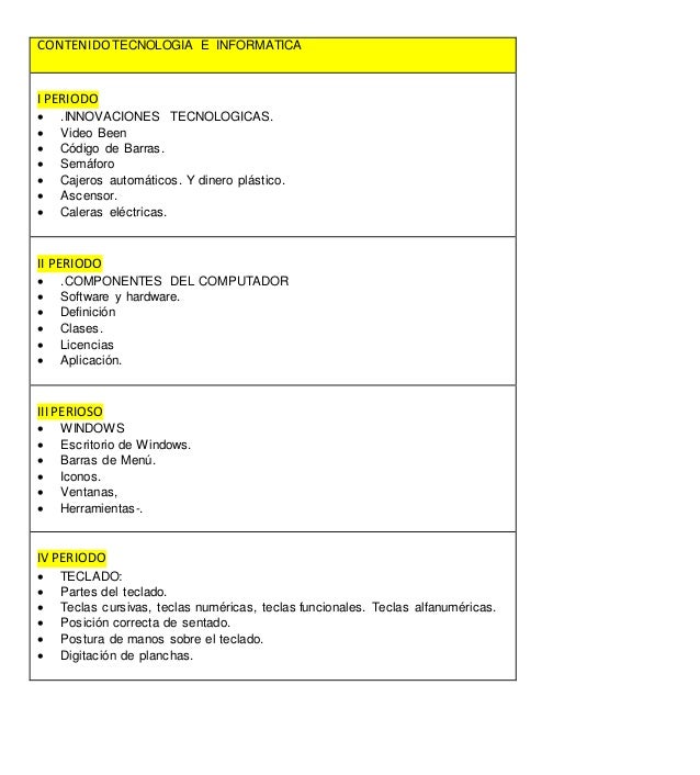 Contenidos grado quinto