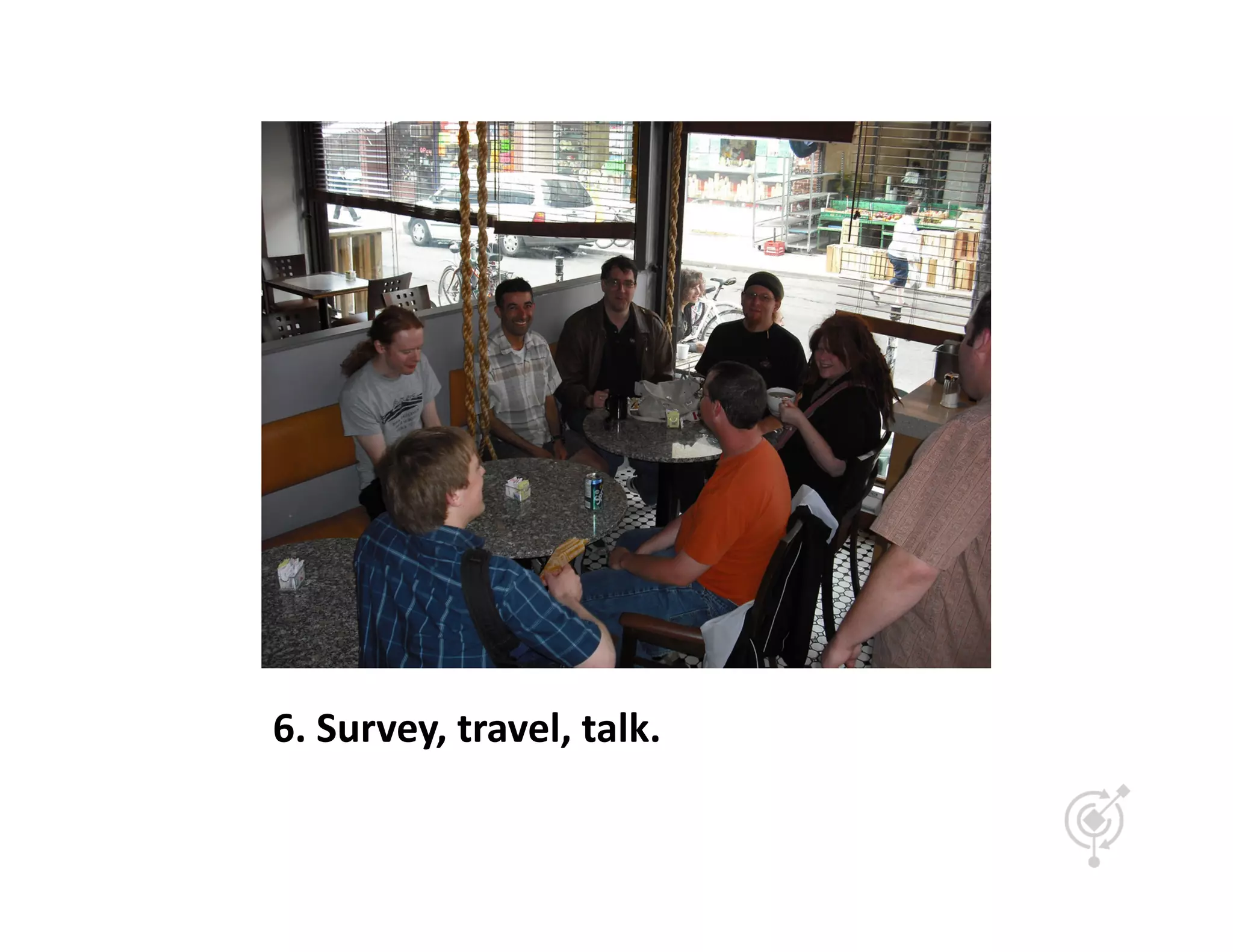6.	
  Survey,	
  travel,	
  talk.	
  
 