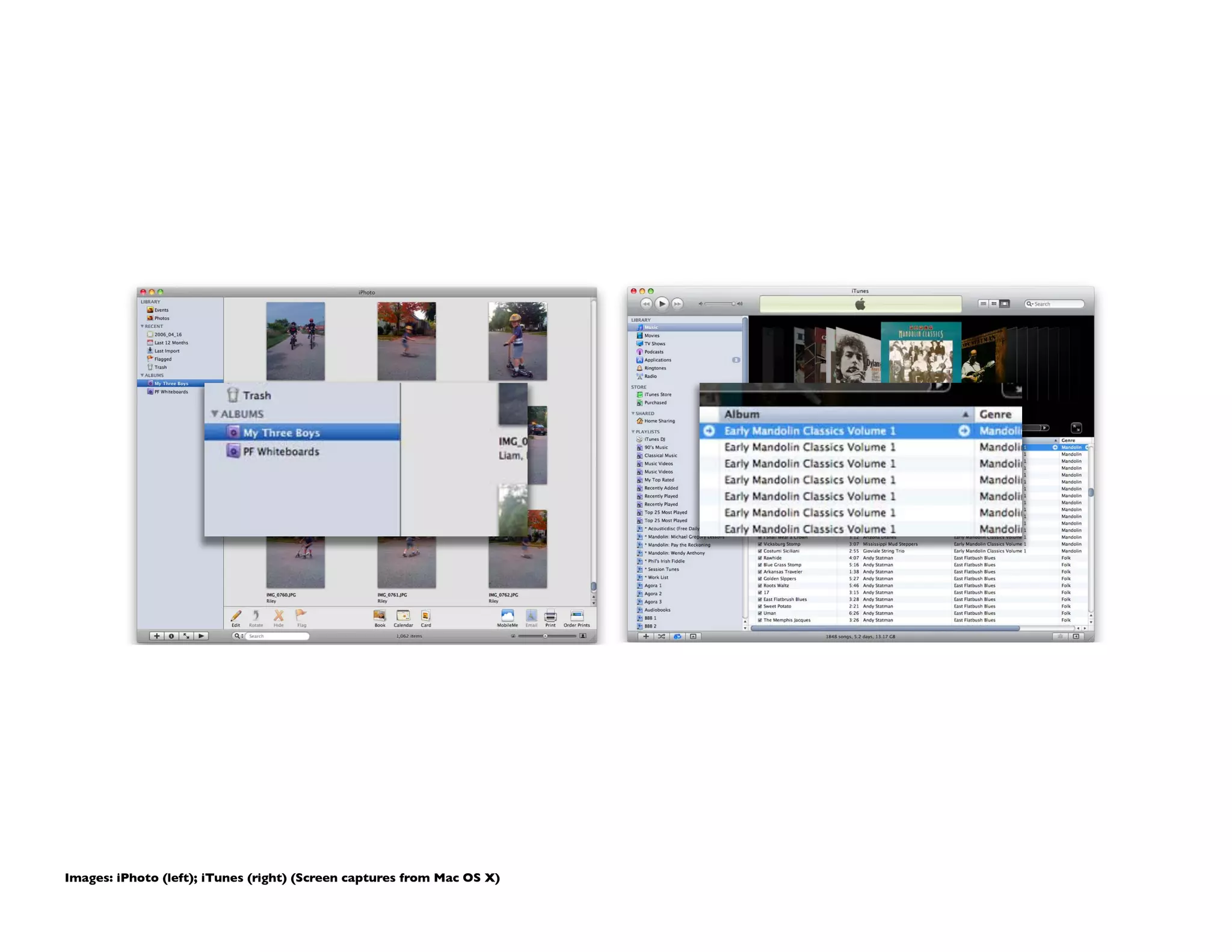 Images: iPhoto (left); iTunes (right) (Screen captures from Mac OS X)	

 