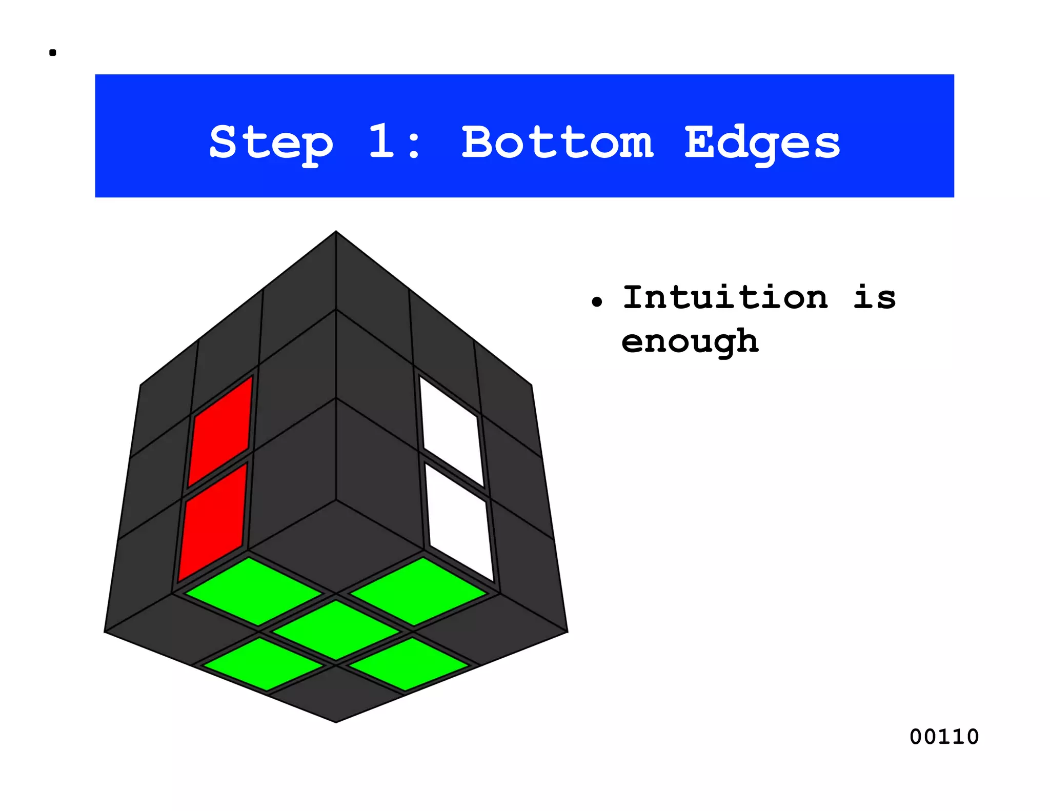 Step 1: Bottom Edges

                Intuition is
                 enough




                                00110
 