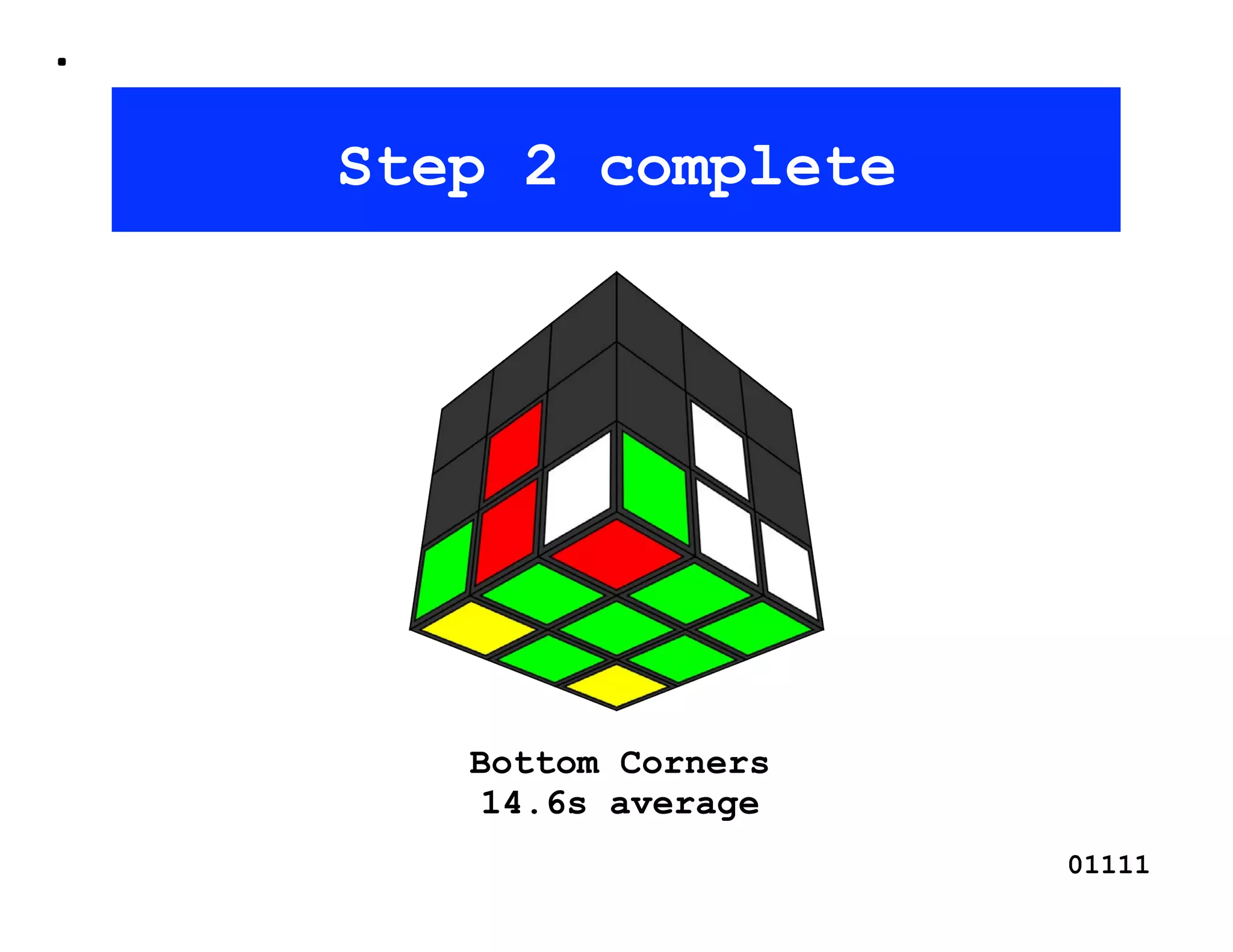 Step 2 complete




   Bottom Corners
    14.6s average
                    01111
 