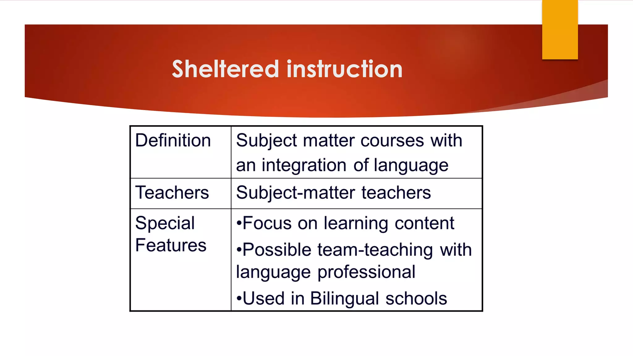 Sheltered instruction
 