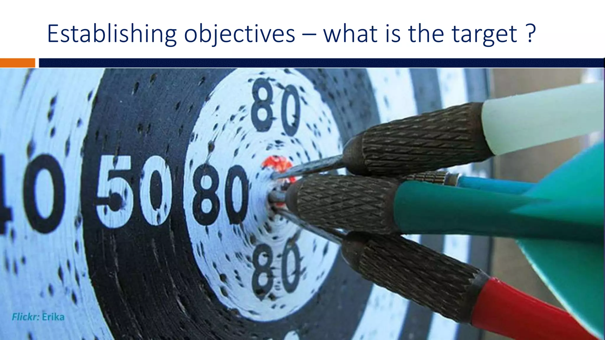 Establishing objectives – what is the target ?
 