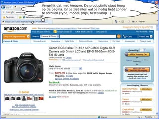 Vergelijk dat met Amazon. De productinfo staat hoog op de pagina. En je ziet alles wat je nodig hebt zonder te scrollen (type, model, prijs, bestelknop…)