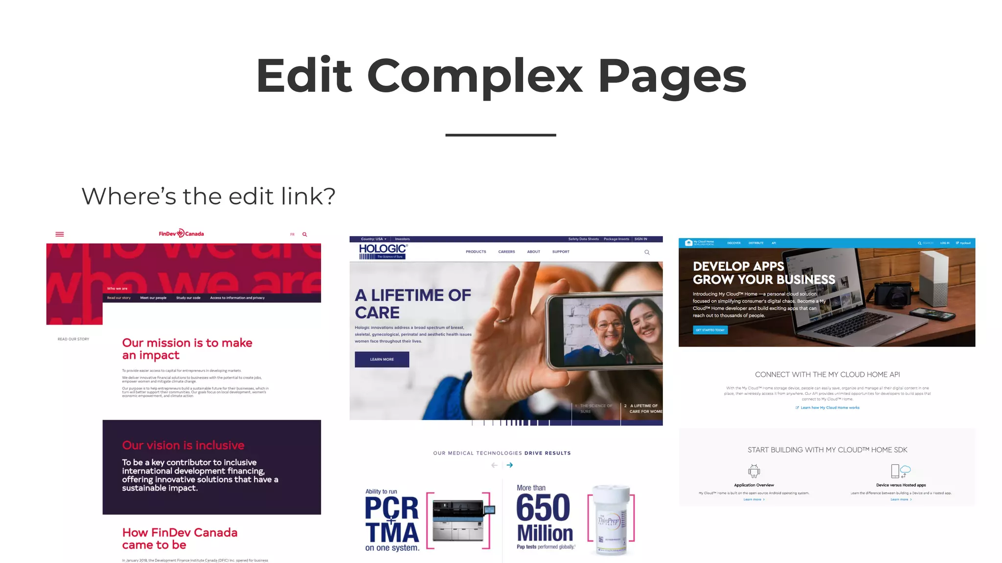 Edit Complex Pages
Where’s the edit link?
 