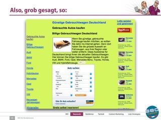 SEO Keywords Redaktion Technik Content Marketing Link-Strategien
SEO für Redaktionen
Also, grob gesagt, so:
11
 