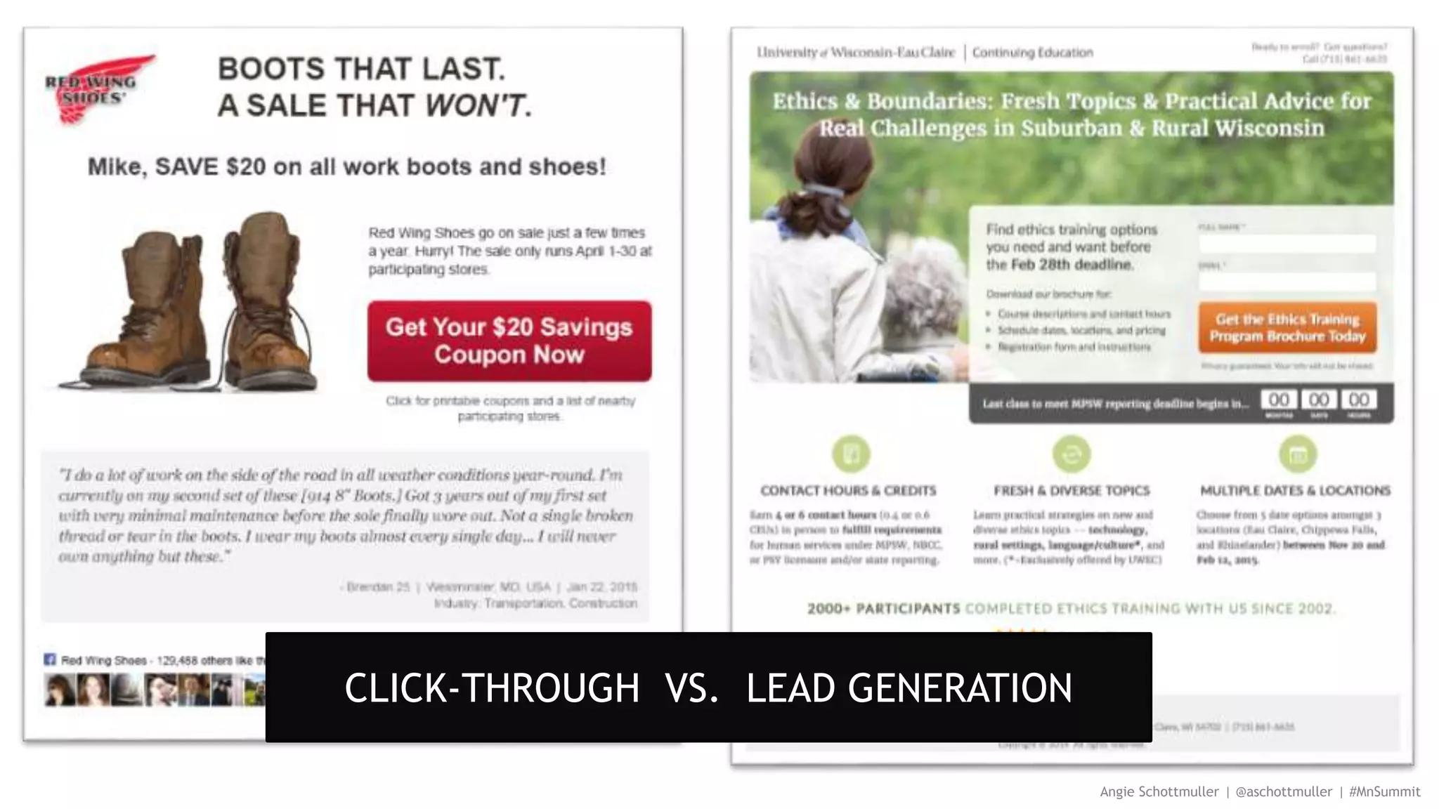Angie Schottmuller | @aschottmuller | #MnSummit
CLICK-THROUGH VS. LEAD GENERATION
 