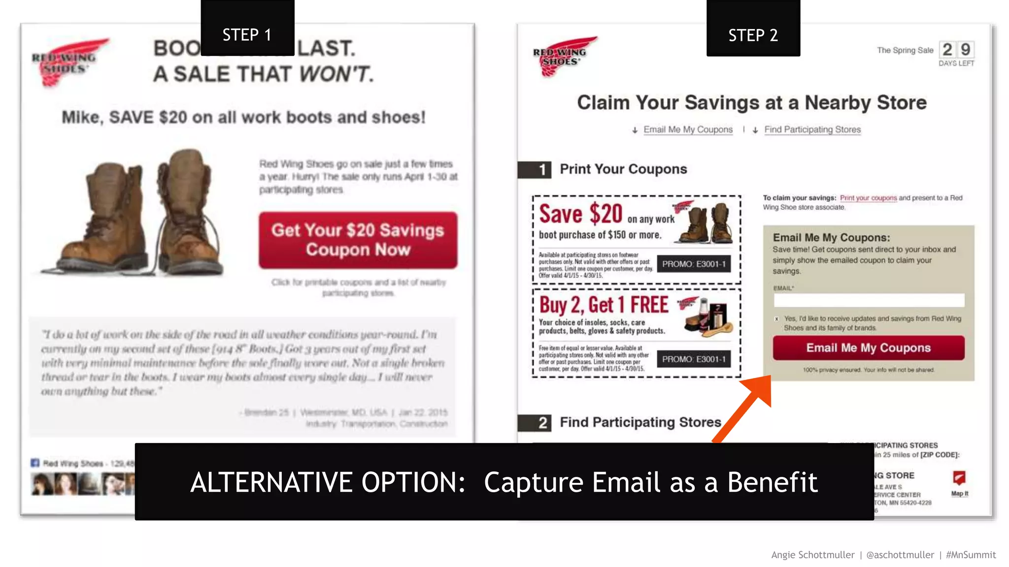 Angie Schottmuller | @aschottmuller | #MnSummit
STEP 1 STEP 2
ALTERNATIVE OPTION: Capture Email as a Benefit
 
