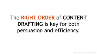 The RIGHT ORDER of CONTENT
DRAFTING is key for both
persuasion and efficiency.
Angie Schottmuller | @aschottmuller | #MnSu...
