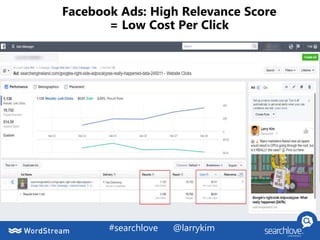#searchlove @larrykim
Facebook Ads: High Relevance Score
= Low Cost Per Click
 