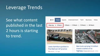 Leverage Trends
See what content
published in the last
2 hours is starting
to trend.
 