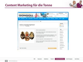 SEO Keywords Redaktion Technik Content Marketing Link-Strategien Link-Detox
SEO für Redaktionen
Content Marketing für die Tonne
28
 