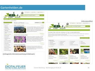Gartenhelden.de
Content Marketing – Marketingtag am 04.06.14 30
(Umfangreiche Informationssammlung mit Mehrwert)
(Informat...