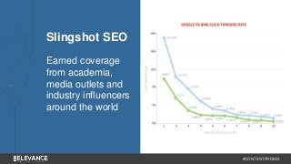 #CONTENTPROMO 
Slingshot SEO 
Earned coverage 
from academia, 
media outlets and 
industry influencers 
around the world 
 