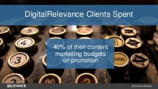 DigitalRelevance Clients Spent 
#CONTENTPROMO 
40% of their content 
marketing budgets 
on promotion 
 