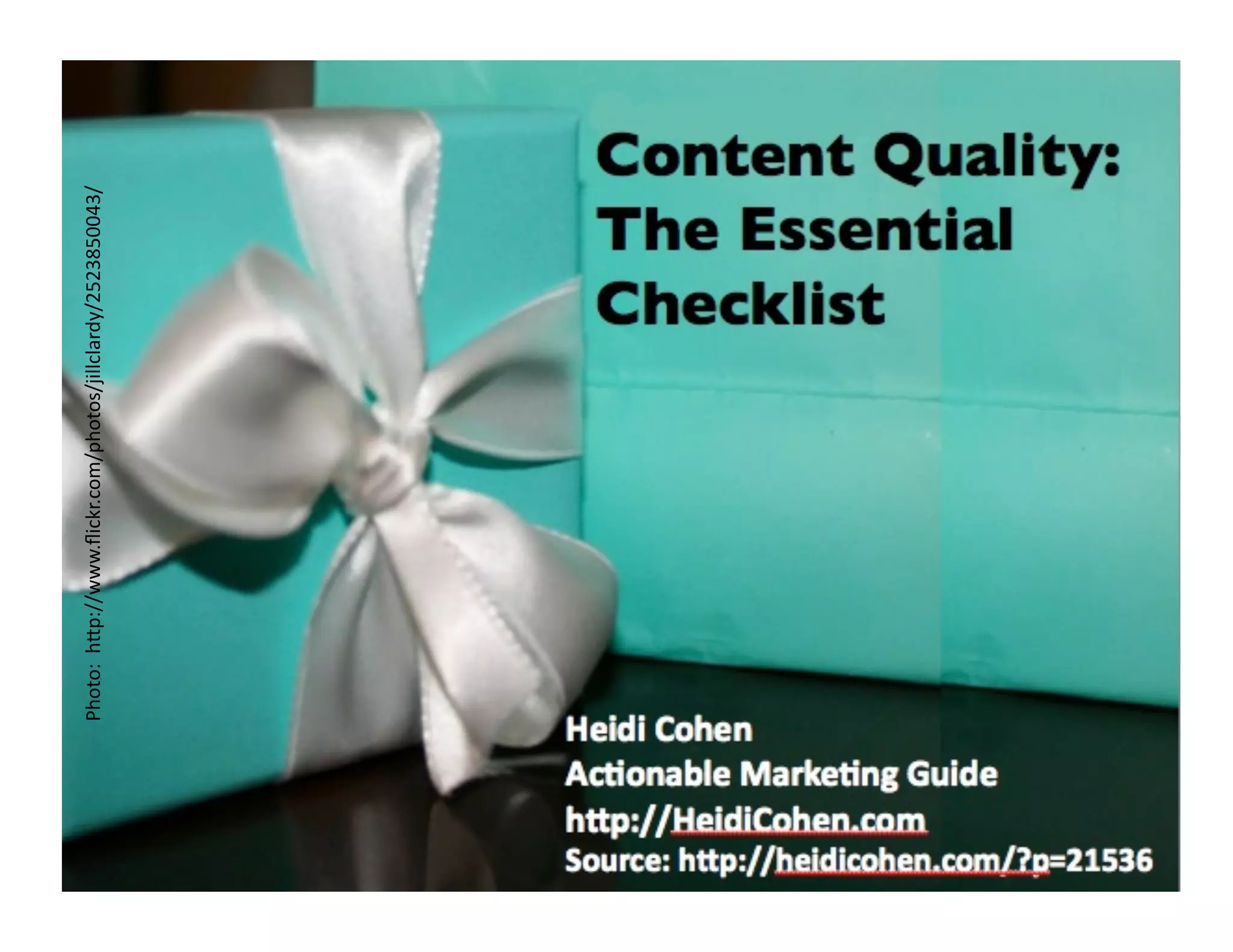 Content Quality Checklist By Heidi Cohen of Actionable Marketing Guide ...