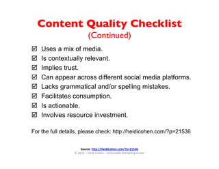 Content Quality Checklist By Heidi Cohen of Actionable Marketing Guide ...