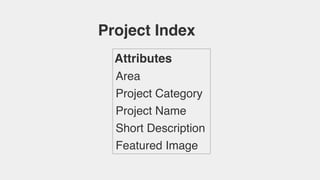 Project Index
Attributes
Area
Project Category
Project Name
Short Description
Featured Image
 