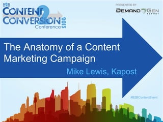 #B2BContentEvent
PRESENTED BY
Insert Title Here
Insert Subtitle Here
#B2BContentEvent
The Anatomy of a Content
Marketing Campaign
Mike Lewis, Kapost
 