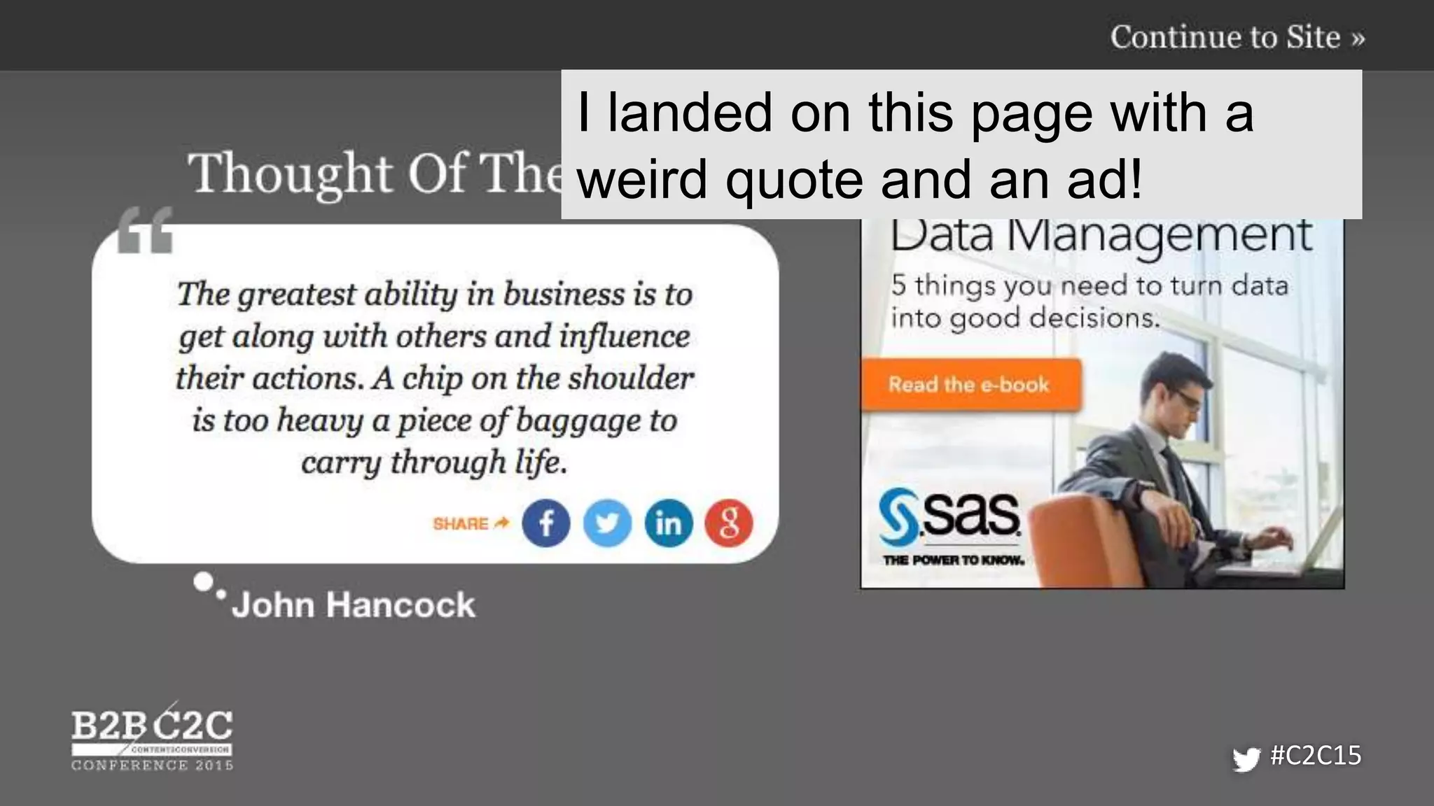 #C2C15
I landed on this page with a
weird quote and an ad!
 