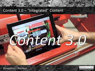 Content 3.0 – “Integrated” Content
@joegollner | @gnostyx 20
 