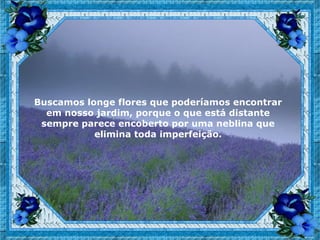 Buscamos longe flores que poderíamos encontrar
  em nosso jardim, porque o que está distante
 sempre parece encoberto por uma neblina que
           elimina toda imperfeição.
 