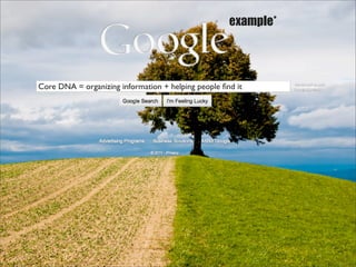 example*




Core DNA = organizing information + helping people ﬁnd it
 