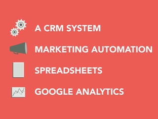A CRM SYSTEM
MARKETING AUTOMATION
SPREADSHEETS
GOOGLE ANALYTICS
 