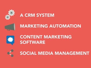 A CRM SYSTEM
MARKETING AUTOMATION
CONTENT MARKETING
SOFTWARE
SOCIAL MEDIA MANAGEMENT
 