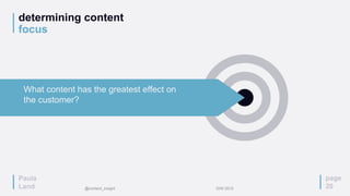 determining content
focus
page
20
What content has the greatest effect on
the customer?
Paula
Land @content_insight IDW 2015
 