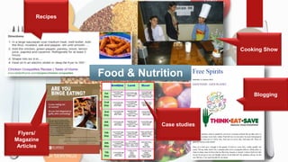 Cooking Show
Blogging
Recipes
Food & Nutrition
Flyers/
Magazine
Articles
Case studies
 