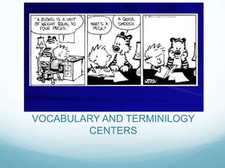 VOCABULARY AND TERMINILOGY
        CENTERS
 