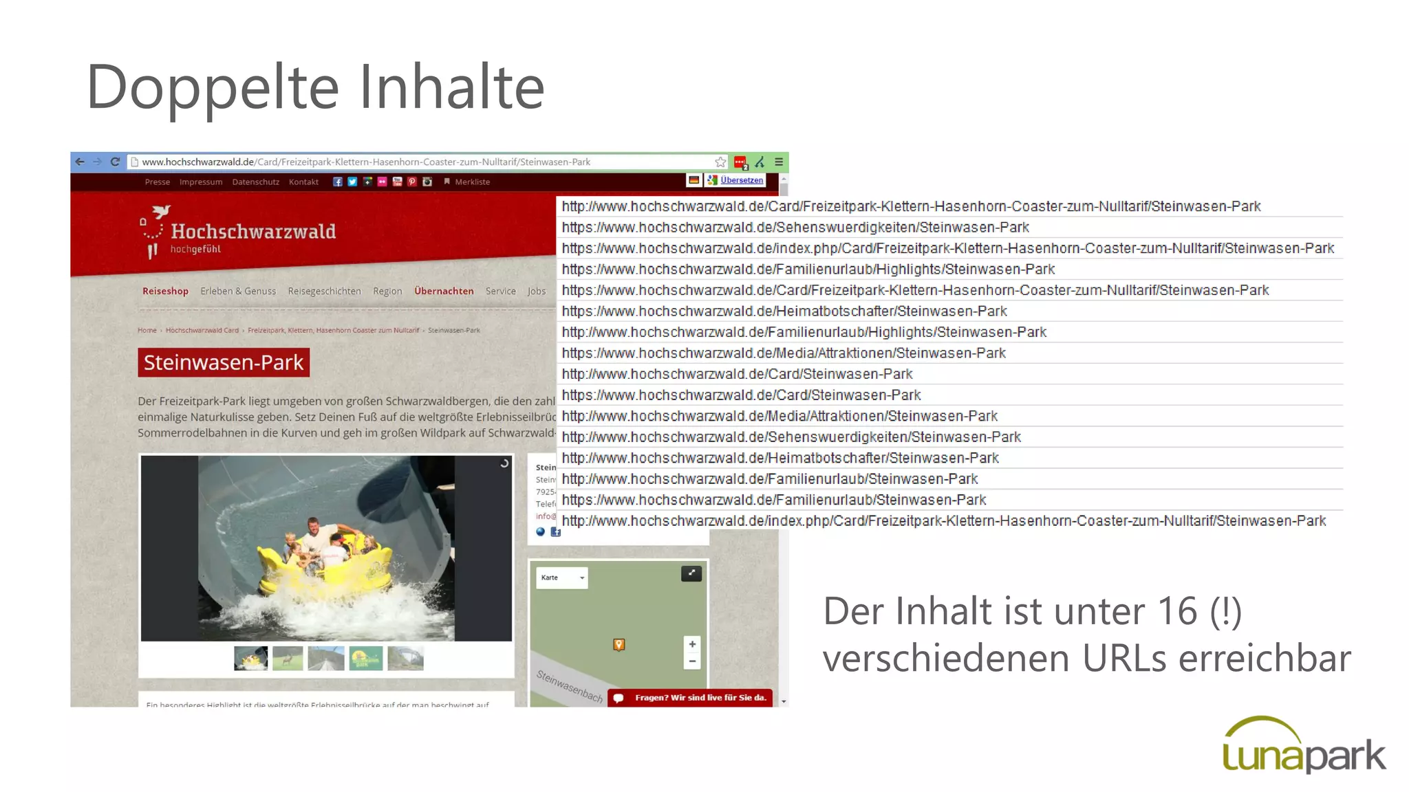 Doppelte Inhalte
Der Inhalt ist unter 16 (!)
verschiedenen URLs erreichbar
 