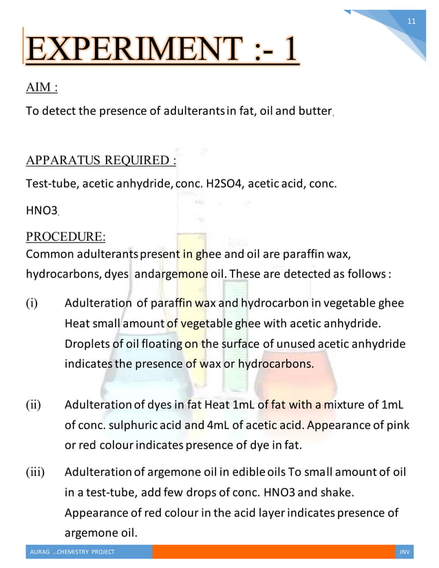 chemistry investigatory project on adulterants in food | DOCX ...