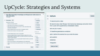 UpCycle: Strategies and Systems
 