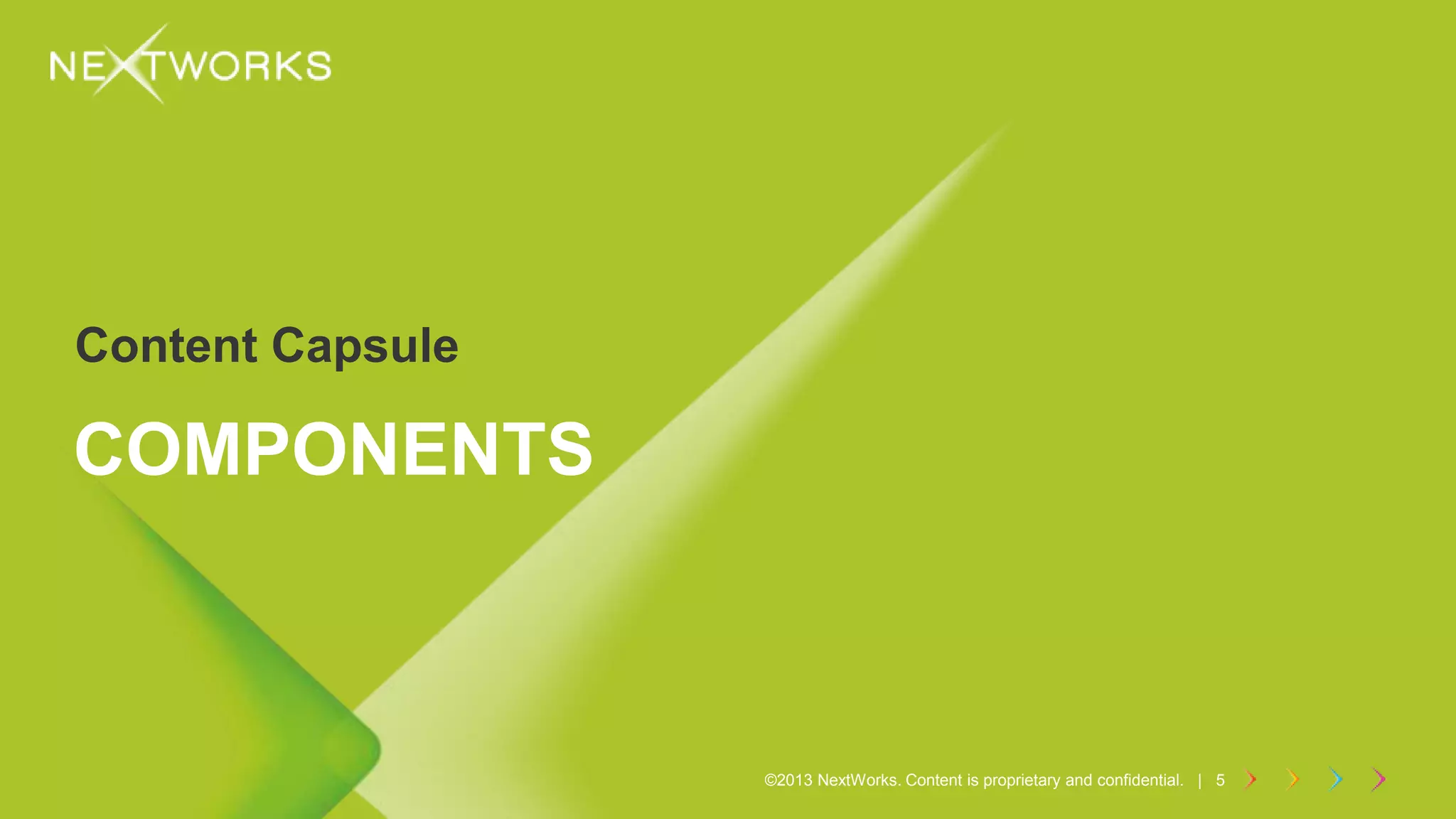 ©2013 NextWorks. Content is proprietary and confidential. | 5©2013 NextWorks. Content is proprietary and confidential. | 5
Content Capsule
COMPONENTS
 