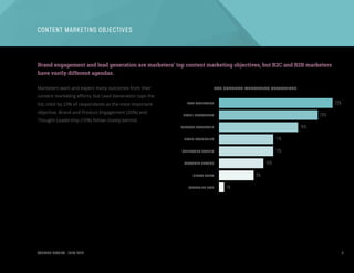 CONTENT CLARITY JULY 2014 7
Brand engagement and lead generation are marketers’ top content marketing objectives, but B2C ...
