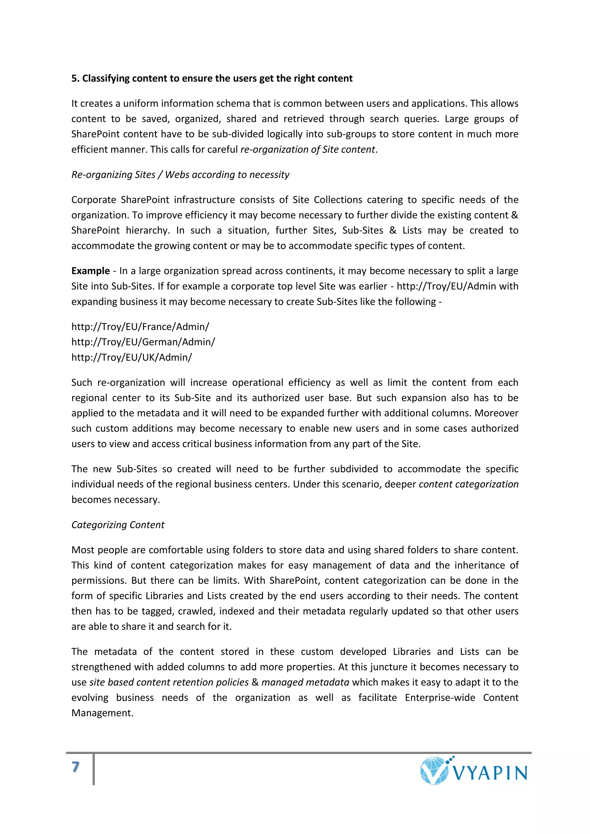 Content classification & organization in SharePoint | PDF